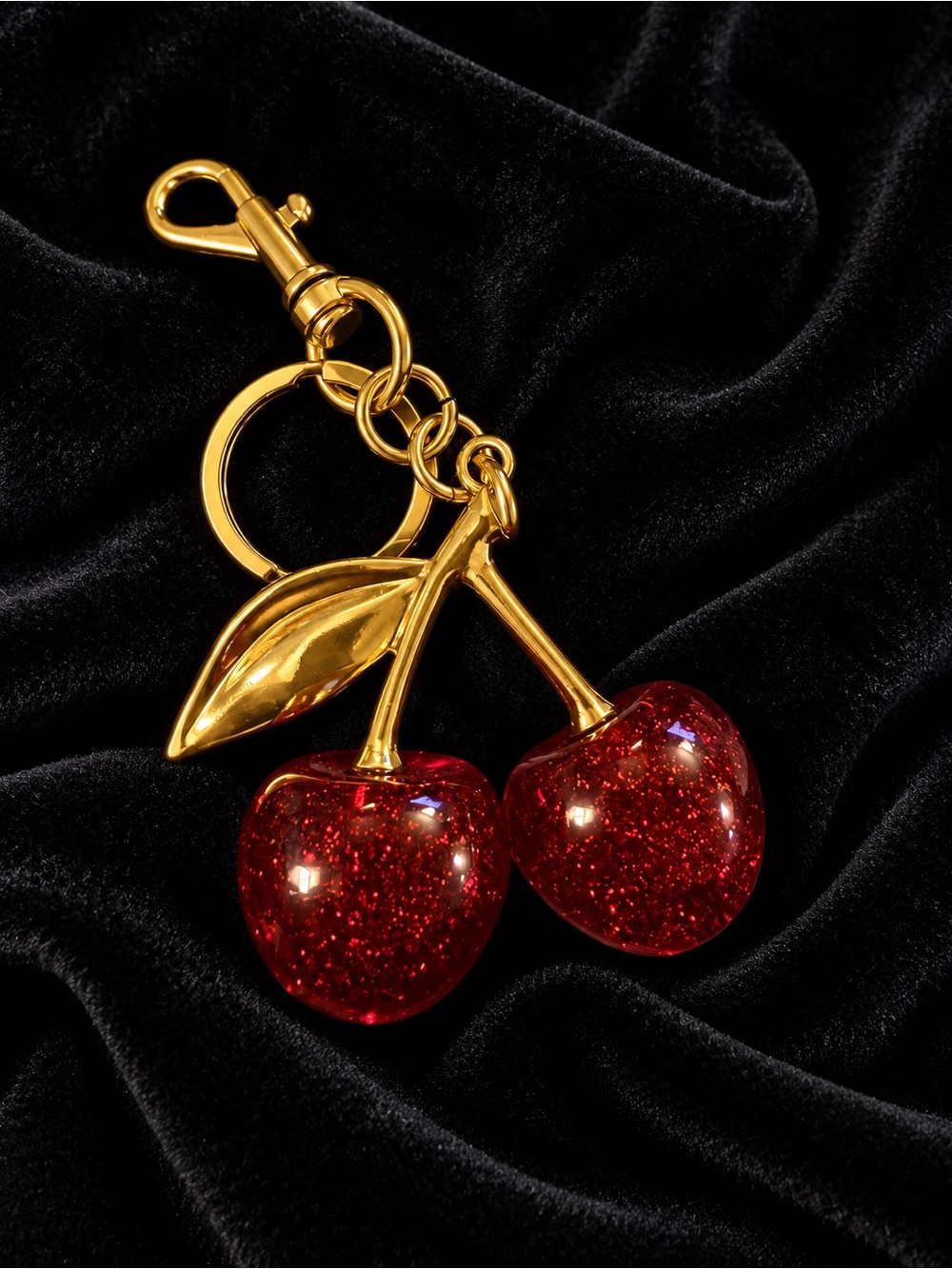 Red Cherries with Gold Keychain Purse Charm